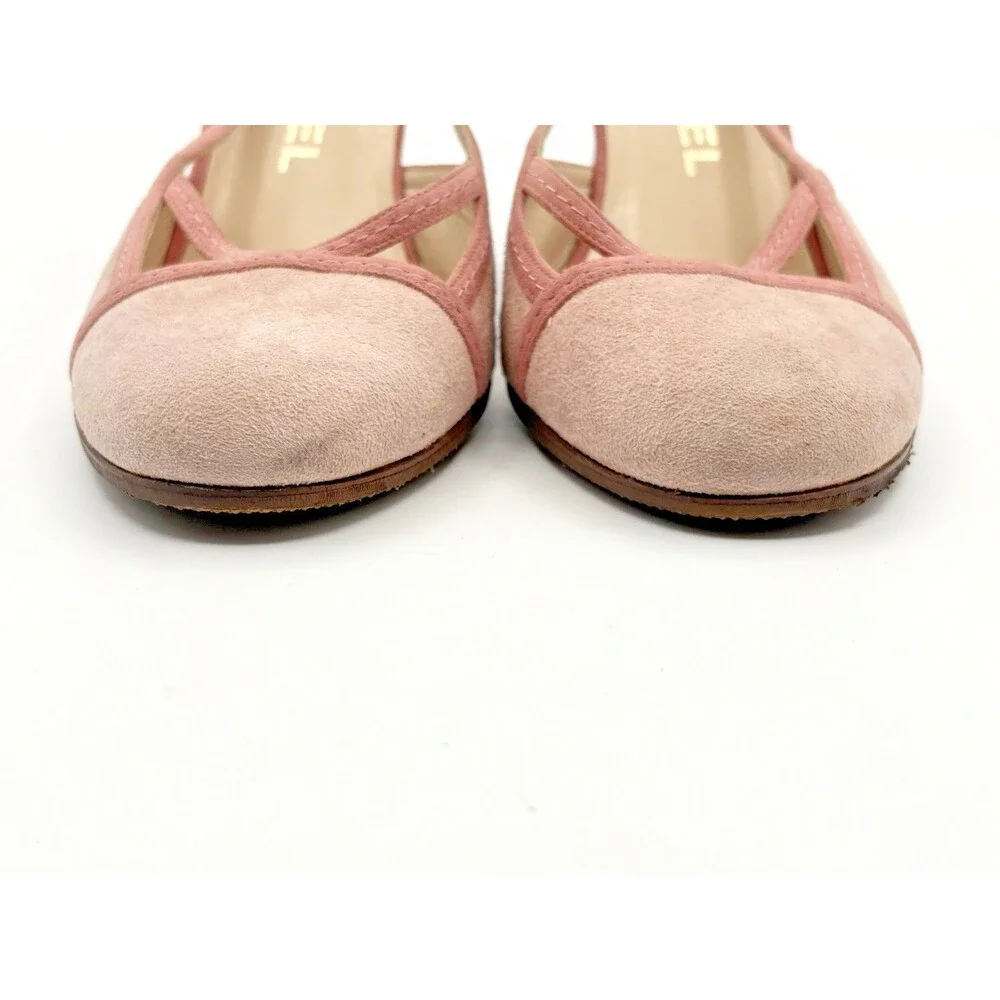 Chanel Pink Suede Slingback Heels Vintage Cap Toe Y2K Size EU 37.5